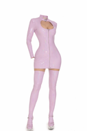 Pink Holographic Latex Mini Dress & Thigh-High Boot